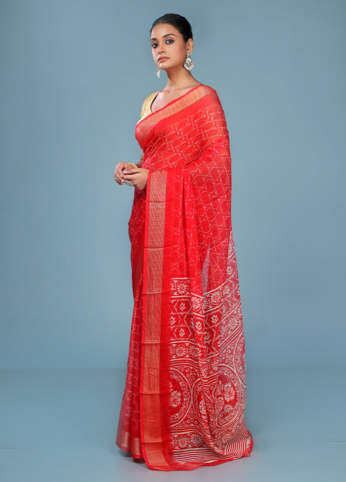 Red Chiffon Silk Saree With Blouse Piece