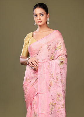Pink Chiffon Silk Saree With Blouse Piece