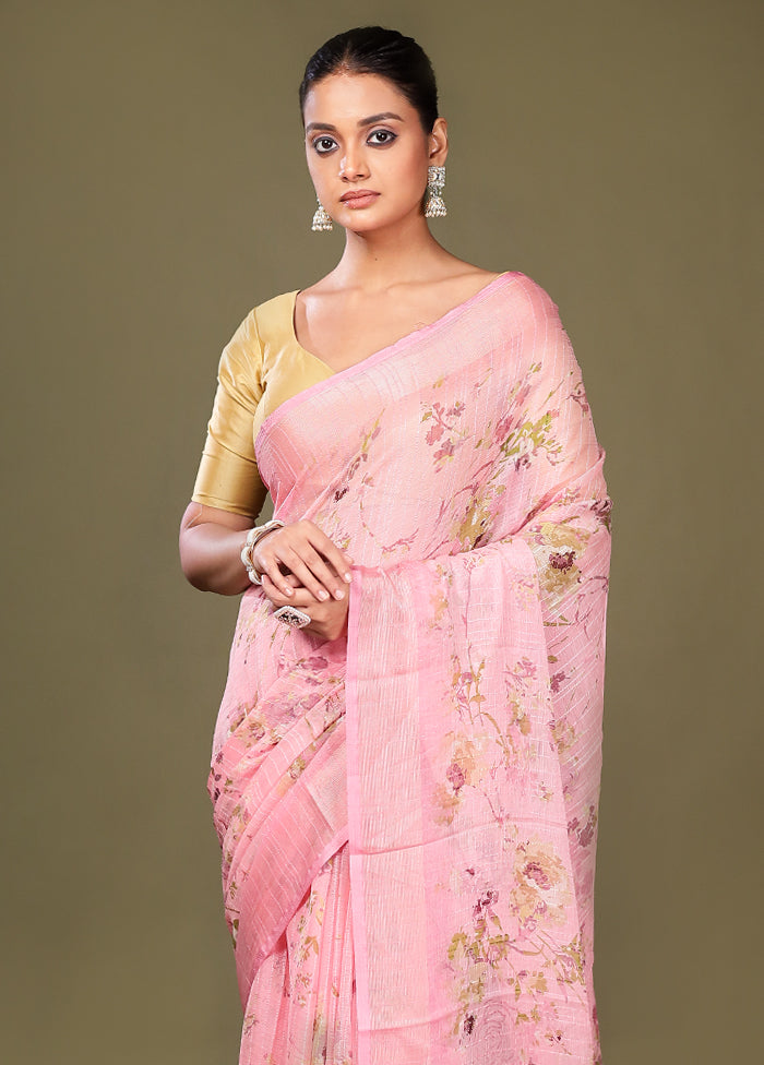 Pink Chiffon Silk Saree With Blouse Piece