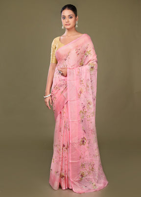 Pink Chiffon Silk Saree With Blouse Piece