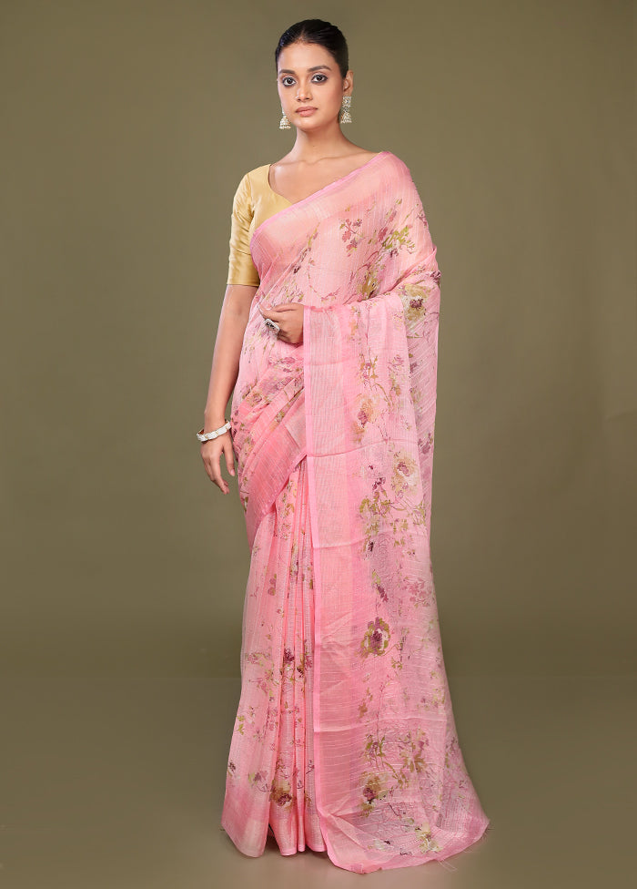 Pink Chiffon Silk Saree With Blouse Piece