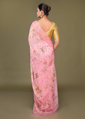 Pink Chiffon Silk Saree With Blouse Piece