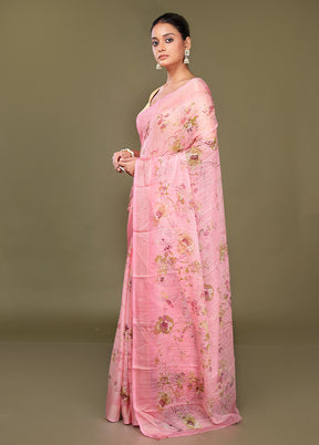 Pink Chiffon Silk Saree With Blouse Piece