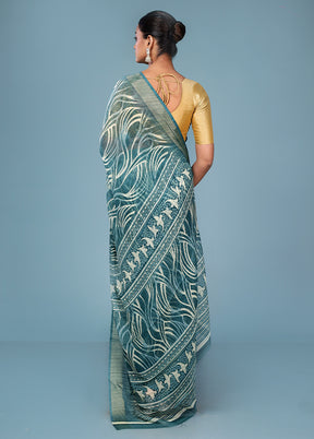 Green Chiffon Silk Saree With Blouse Piece