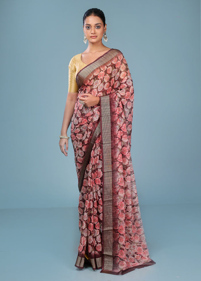 Brown Chiffon Silk Saree With Blouse Piece