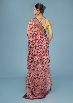 Brown Chiffon Silk Saree With Blouse Piece