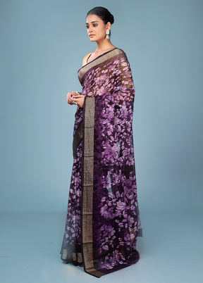 Purple Chiffon Silk Saree With Blouse Piece