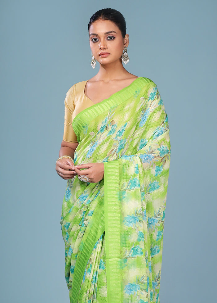 Green Chiffon Silk Saree With Blouse Piece