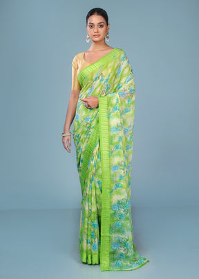 Green Chiffon Silk Saree With Blouse Piece