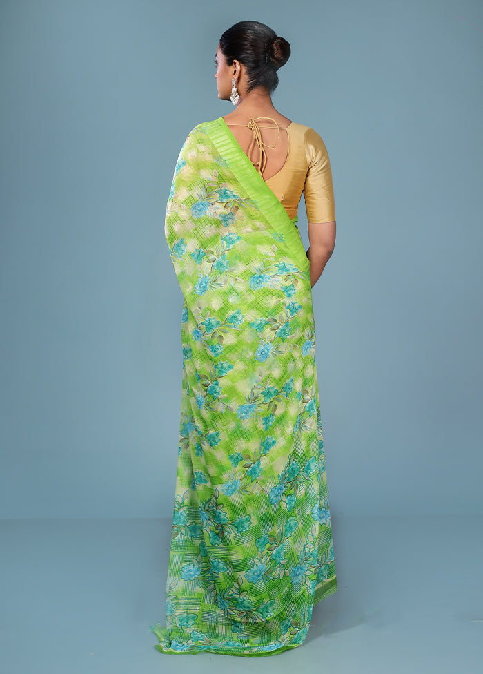 Green Chiffon Silk Saree With Blouse Piece