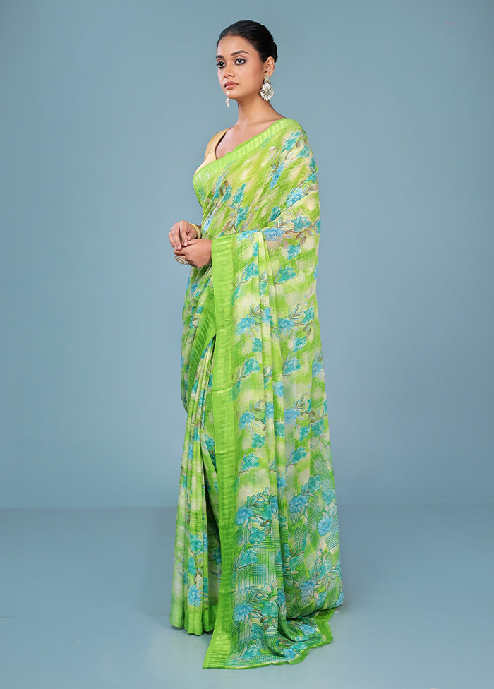 Green Chiffon Silk Saree With Blouse Piece