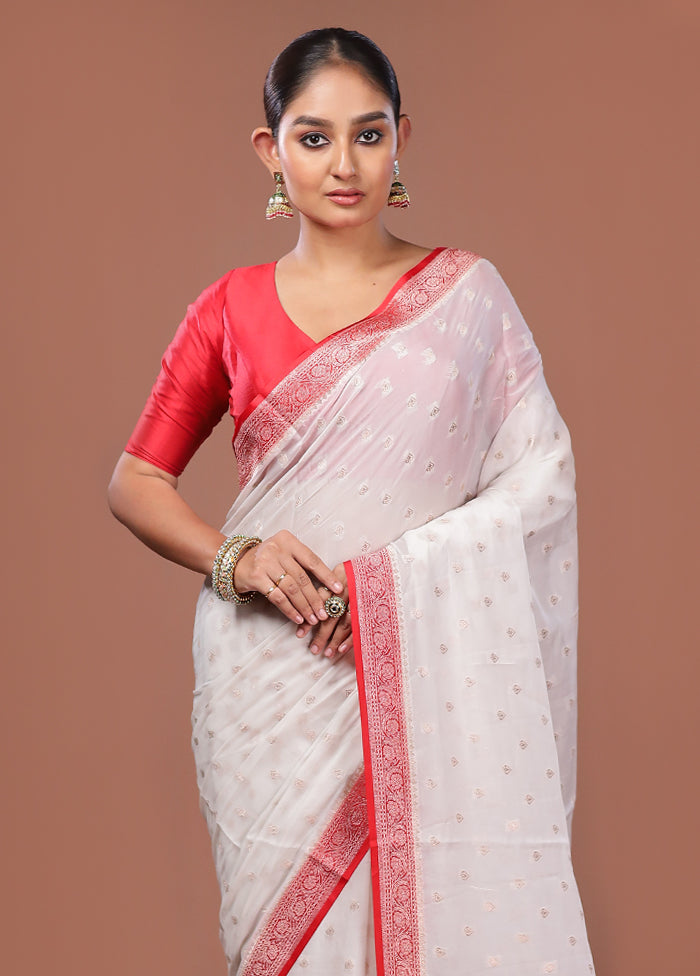 White Georgette Saree With Blouse Piece