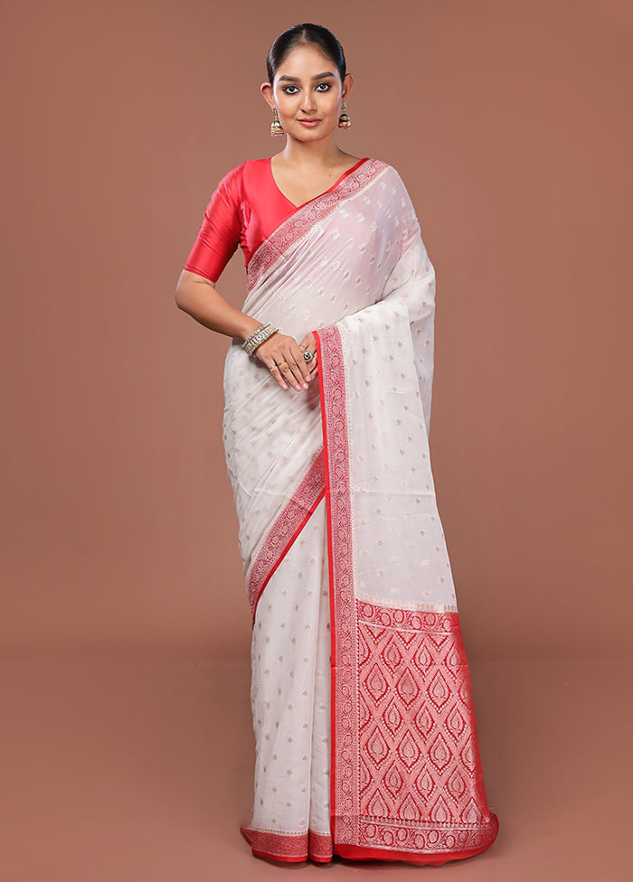 White Georgette Saree With Blouse Piece