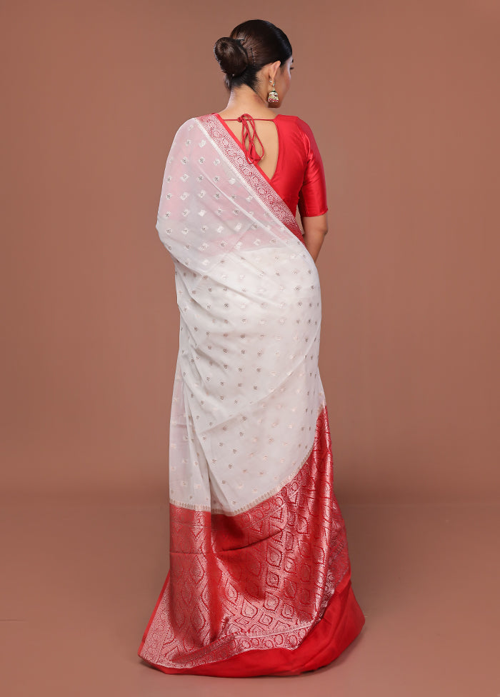 White Georgette Saree With Blouse Piece
