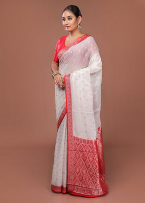 White Georgette Saree With Blouse Piece
