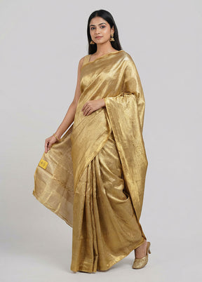 Gold Handloom Kanchipuram Pure Silk Saree With Blouse Piece