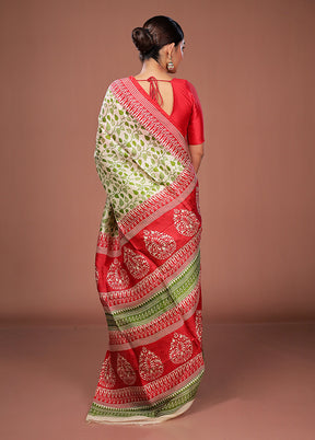 Cream Printed Pure Silk Saree Without Blouse Piece