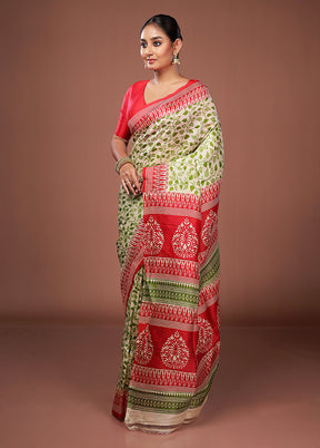 Cream Printed Pure Silk Saree Without Blouse Piece