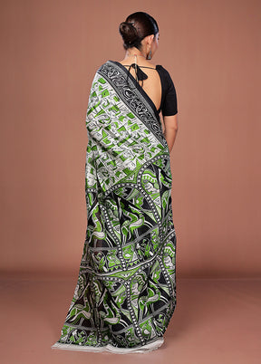 White Printed Pure Silk Saree Without Blouse Piece