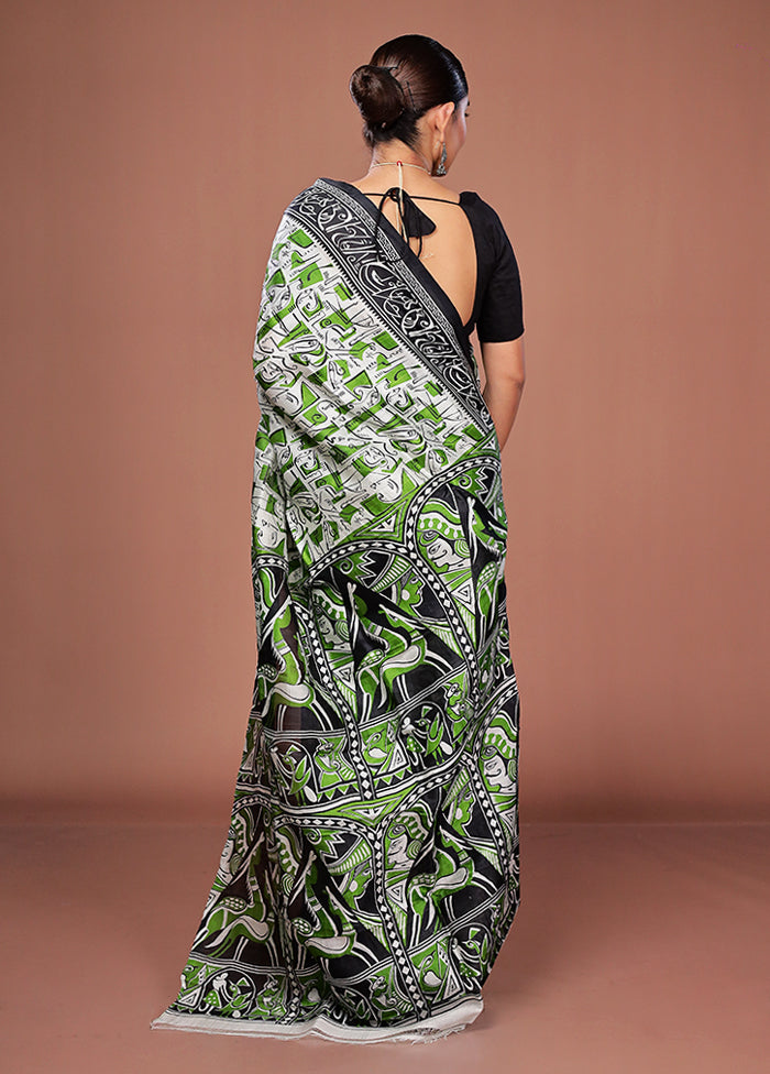 White Printed Pure Silk Saree Without Blouse Piece