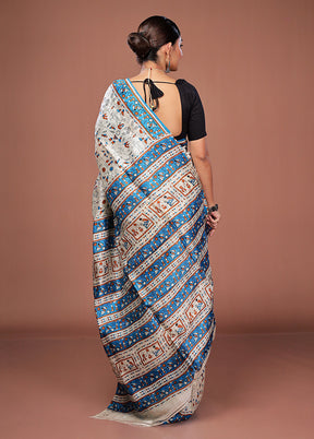 Cream Printed Silk Saree Without Blouse Piece