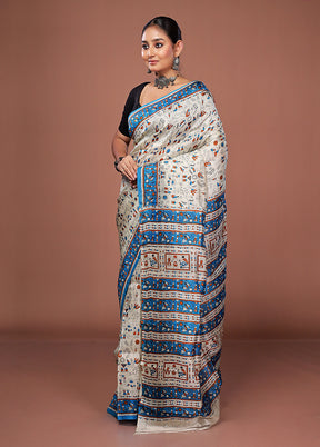 Cream Printed Silk Saree Without Blouse Piece