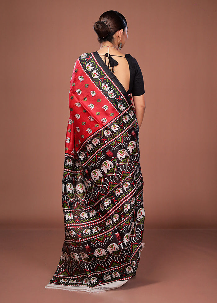 Red Printed Pure Silk Saree Without Blouse Piece