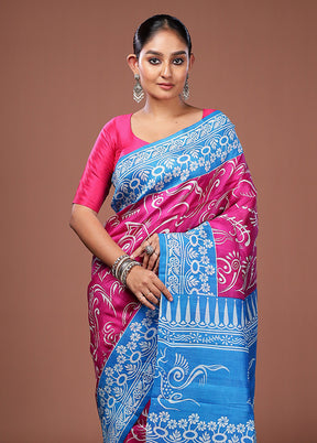 Pink Printed Pure Silk Saree Without Blouse Piece