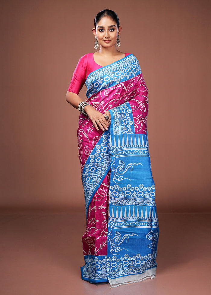 Pink Printed Pure Silk Saree Without Blouse Piece
