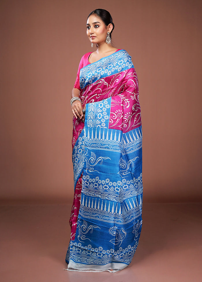 Pink Printed Pure Silk Saree Without Blouse Piece