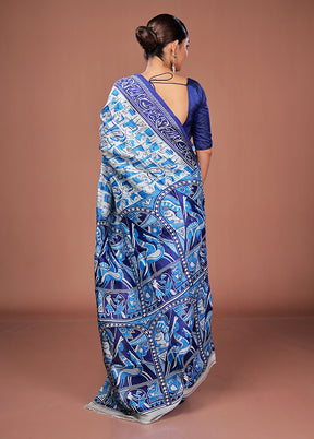 White Printed Pure Silk Saree Without Blouse Piece