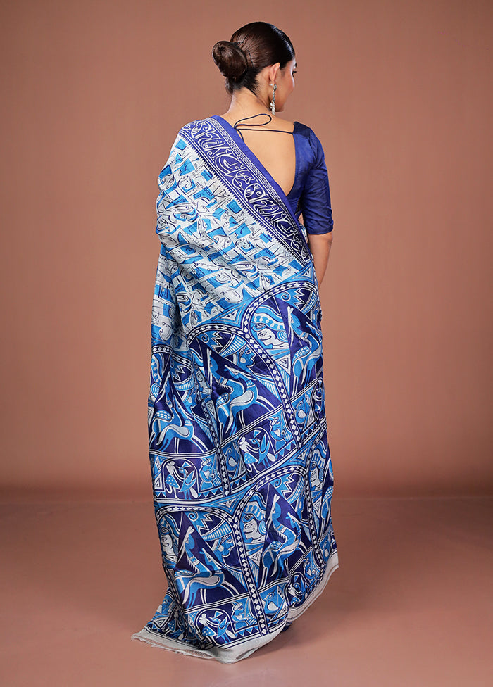 White Printed Pure Silk Saree Without Blouse Piece
