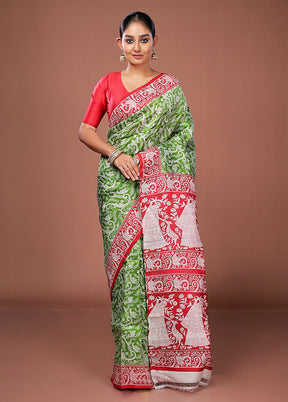 Green Printed Pure Silk Saree Without Blouse Piece