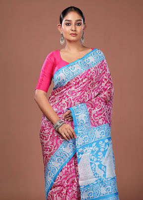Pink Printed Pure Silk Saree Without Blouse Piece