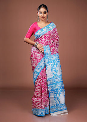 Pink Printed Pure Silk Saree Without Blouse Piece