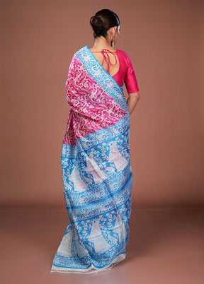 Pink Printed Pure Silk Saree Without Blouse Piece