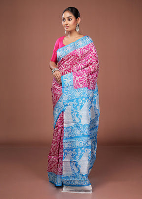 Pink Printed Pure Silk Saree Without Blouse Piece