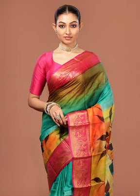 Multicolor Printed Pure Silk Saree Without Blouse Piece