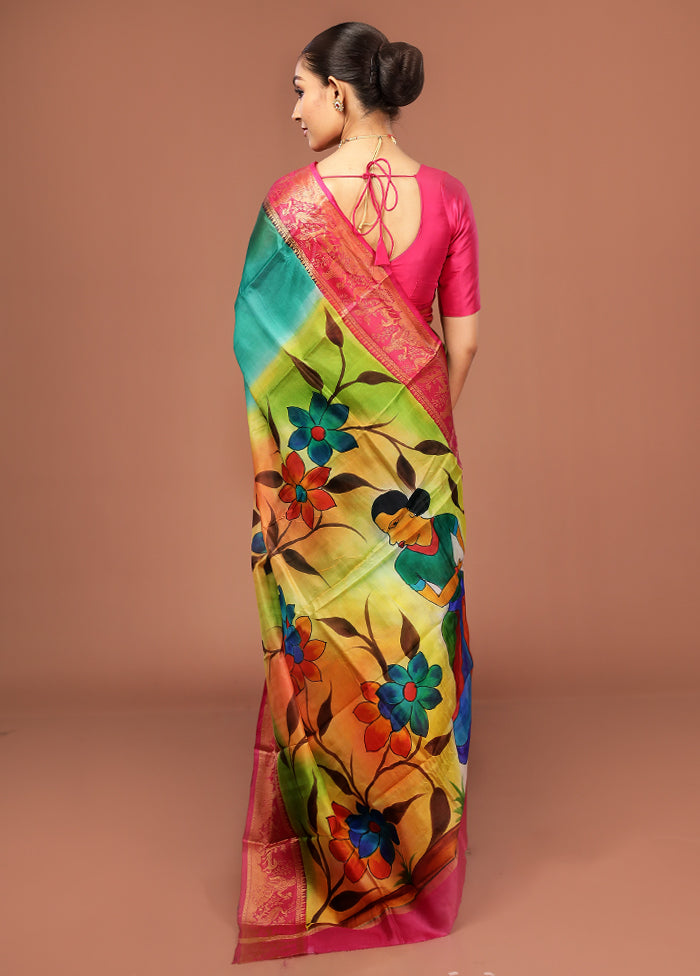 Multicolor Printed Pure Silk Saree Without Blouse Piece