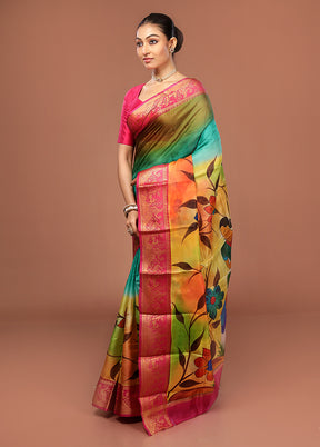 Multicolor Printed Pure Silk Saree Without Blouse Piece