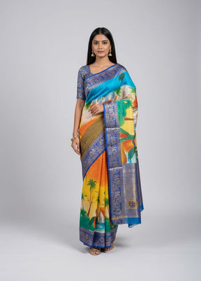 Multicolor Printed Pure Silk Saree Without Blouse Piece