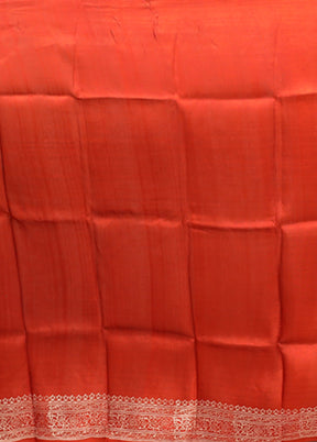 Rust Printed Pure Silk Saree Without Blouse Piece