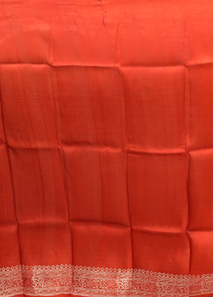 Rust Printed Pure Silk Saree Without Blouse Piece