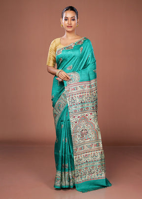 Green Printed Pure Silk Saree Without Blouse Piece
