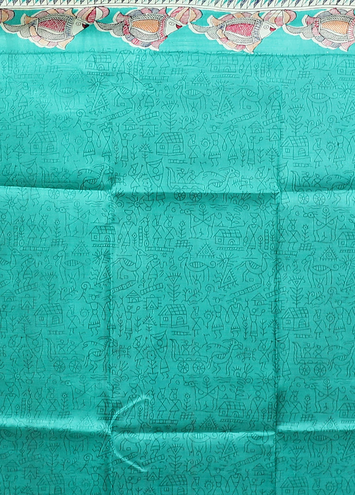 Green Printed Pure Silk Saree Without Blouse Piece