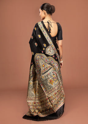 Black Printed Pure Silk Saree Without Blouse Piece