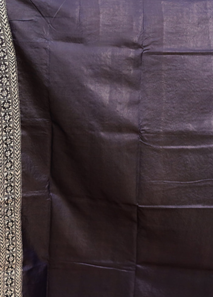 Black Kantha Stitch Pure Silk Saree With Blouse Piece
