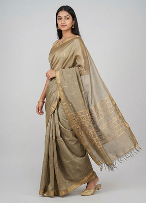 Green Handloom Tussar Pure Silk Saree With Blouse Piece
