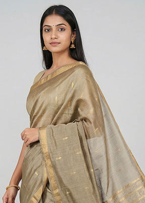 Green Handloom Tussar Pure Silk Saree With Blouse Piece