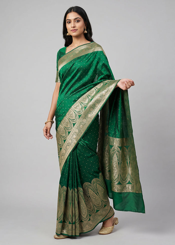 Green Banarasi Silk Saree With Blouse Piece